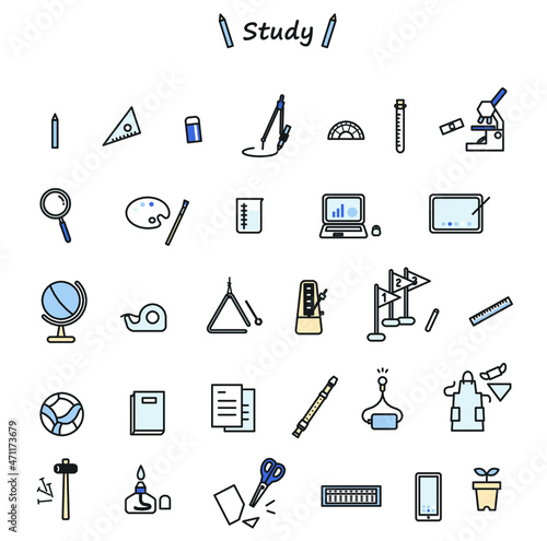 学校の勉強道具アイコンセット