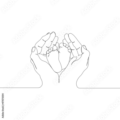 Continuous one line drawing. Woman hold her baby. Pregnant Woman. New Born.Mother Holding Baby's Feet Line Art | Printable Nursery Wall Art	