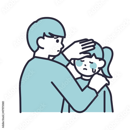 子どもの熱を測る父親のイラスト素材