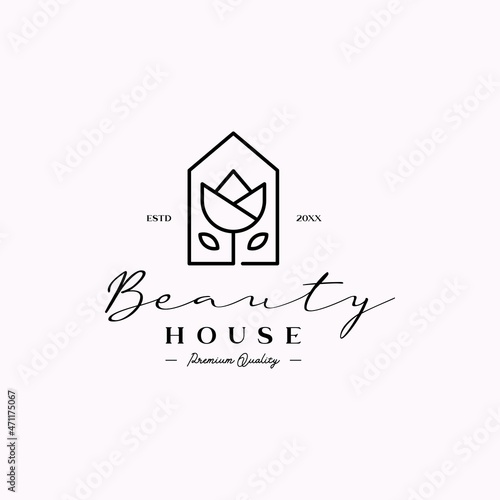 beauty flower and house logo icon vector template