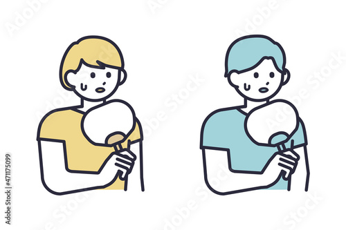 団扇を持っている男性と女性のイラスト素材
