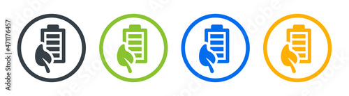 Green battery icon set. Vector illustration