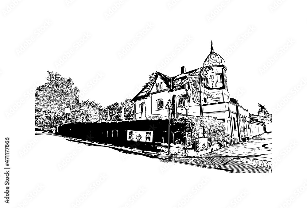 Fototapeta premium Building view with landmark of Leverkusen is the city in Germany. Hand drawn sketch illustration in vector.