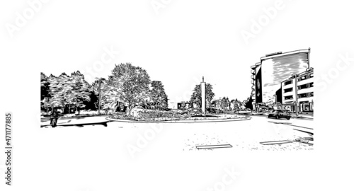 Building view with landmark of Leverkusen is the 
city in Germany. Hand drawn sketch illustration in vector.