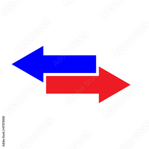 Double arrow icon. Red and blue. Abstract graphic. Exchange sign. Synchronize process. Vector illustration. Stock image. 