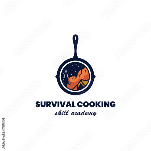 survival cooking skill academy retro logo design outdoor