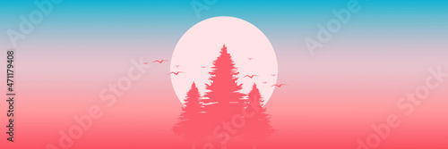 sunset flat design vector illustration good for web banner, blog banner, wallpaper, background template, adventure design, tourism poster design, backdrop design
