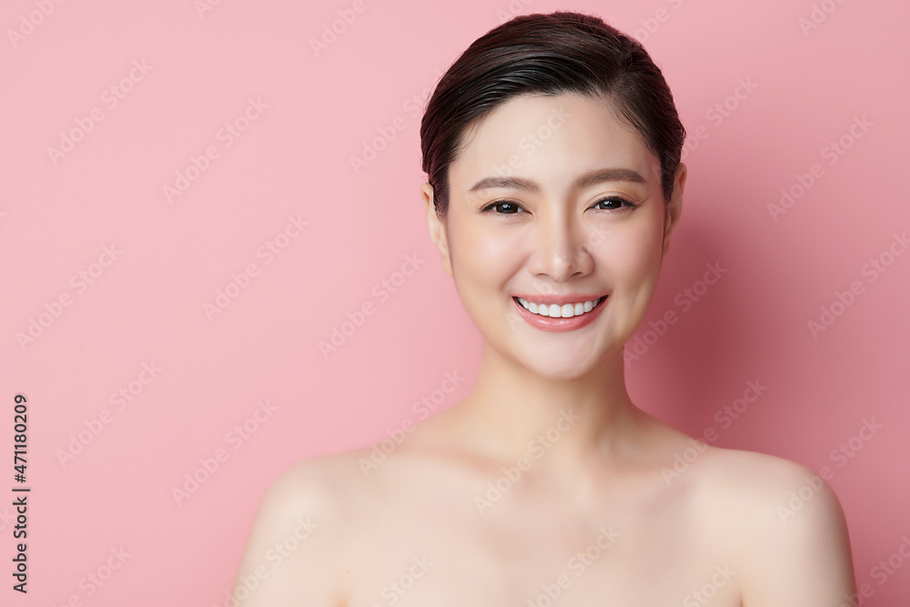 Beautiful young asian woman with clean fresh skin on pink background, Face care, Facial treatment, Cosmetology, beauty and spa, Asian women portrait. Beautiful young asian woman with clean fresh skin on pink background, Face care, Facial treatment, Cosmetology, beauty and spa, Asian women portrait.
