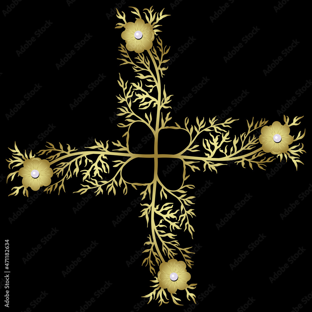 Square floral cross design with four blooming branches of Adonis flower ...