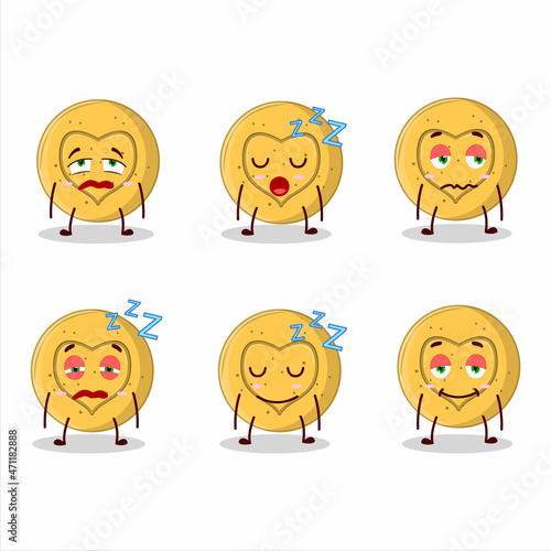 Cartoon character of dalgona candy love with sleepy expression