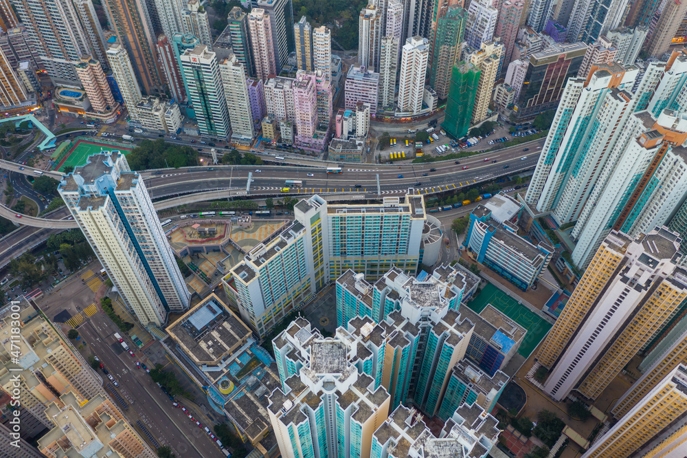 Fototapeta premium Top down view of Hong Kong city