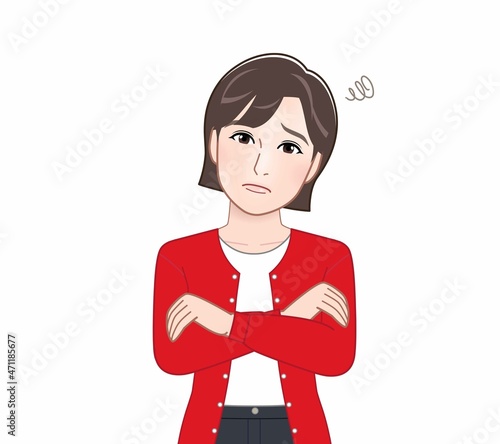 赤いカーディガンを着た女性