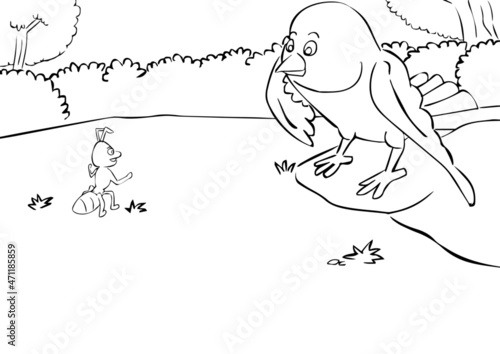 An Bird Talking To An Ant A Coloring Page. Ants are common insects, but they have some unique capabilities. More than 10,000 known ant species occur around the world