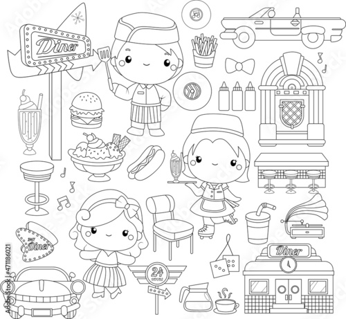 a vector of a diner in black and white colours