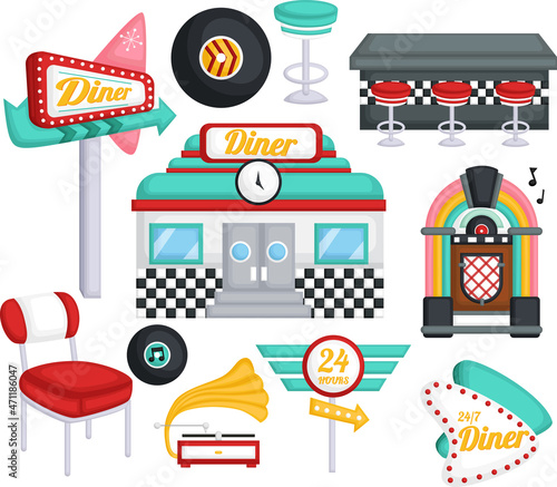 a vector of diner restaurant and equipment
 photo
