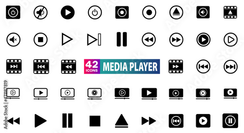 Big Set of Media Player Icons Collection. Icon Set Contains Such as Play Icon, Pause, Forward, Backward and More. Usable for Web Button, Phone Apps etc.