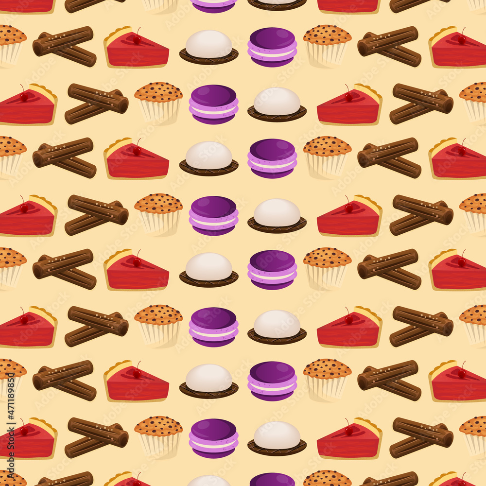Background seamless pattern sweet and desserts food concept vector
