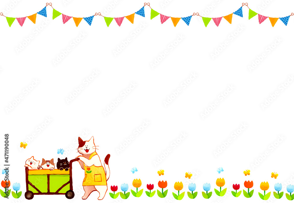 お散歩カーに乗る園児たちのテンプレート素材 ユニークな猫の擬人化イラスト かわいい手描きイラスト お散歩カーに乗る園児たちのテンプレート素材 ユニークな猫の擬人化イラスト かわいい手描きイラスト