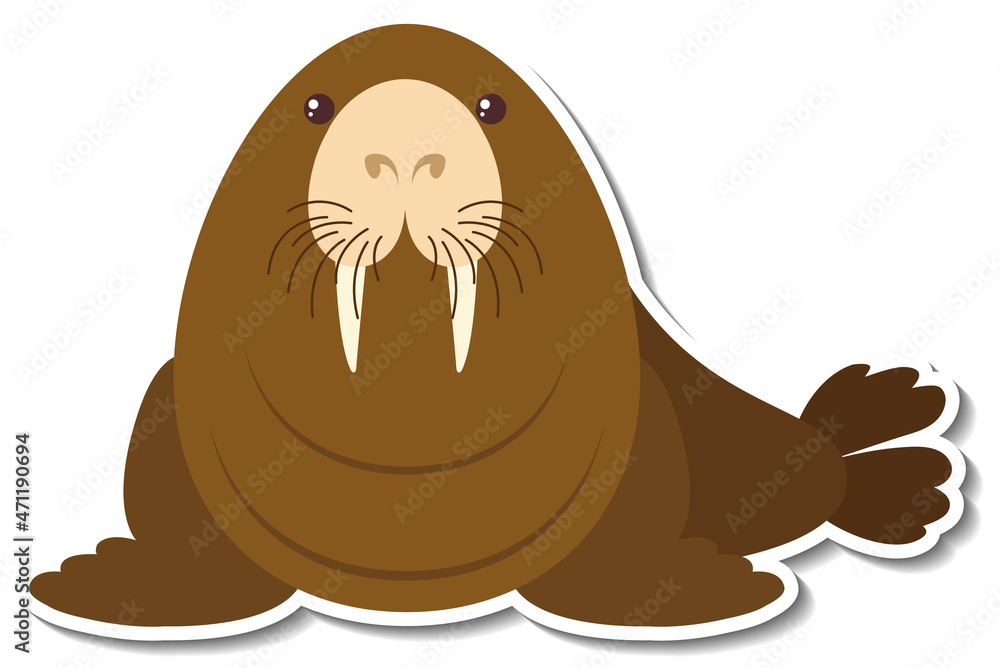 Fototapeta premium Chubby walrus animal cartoon sticker