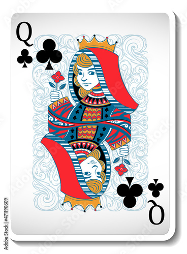 Queen of Clubs Playing Card Isolated