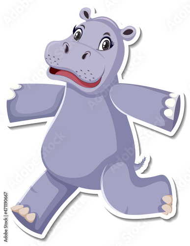 Happy hippopotamus cartoon character on white background