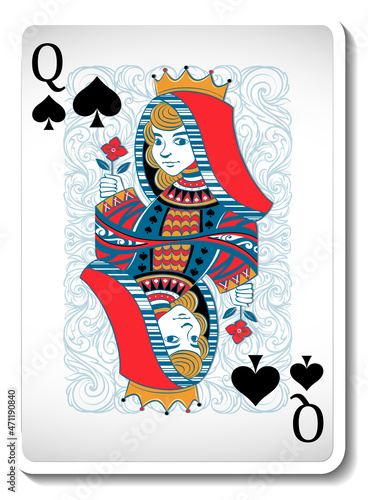 Queen of Spades Playing Card Isolated