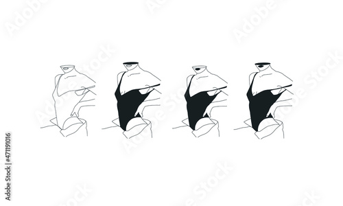 Sensual Linear Minimalistic Female Figure In Underwear. Abstract Vector Illustration Of The Woman Body. Design Idea For Tattoo, Card, Poster, Logo. Trendy Drawing For Underwear Magazine And Promotion
