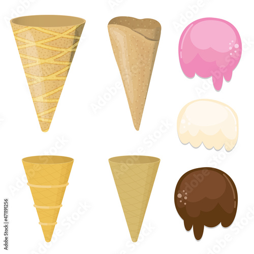 Ice cream set balls and cone concept vector illustration