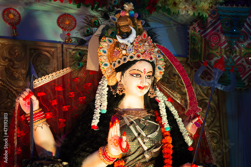 Obraz na plátně Goddess Durga Idol at Navratri festival celebration