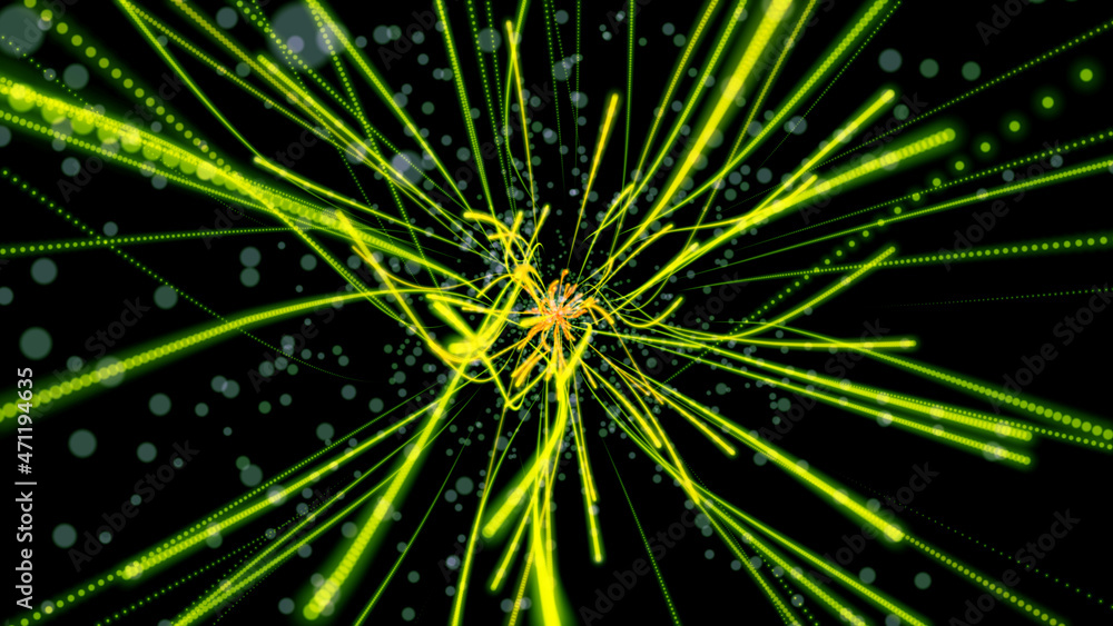 abstract black background with yellow rays. chaotic light rays. hypnotic colored background. abstract black background with yellow rays. chaotic light rays. hypnotic colored background.