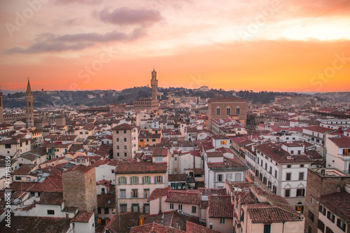 Sunset over the terra cotta roofs of Tuscany