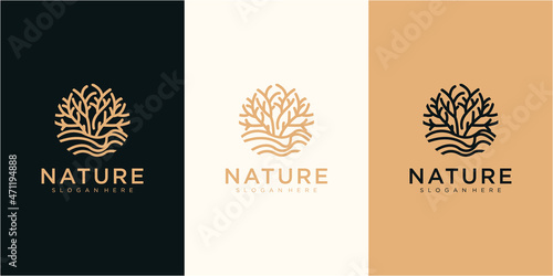 Tree vector icon. Nature trees vector illustration logo design with business card © anastasya