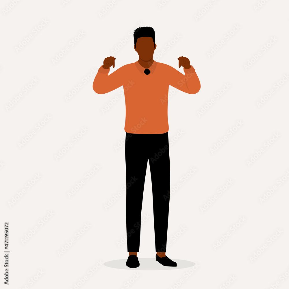 Fototapeta premium Young Black Man Standing With Both Fingers Pointing Down.
