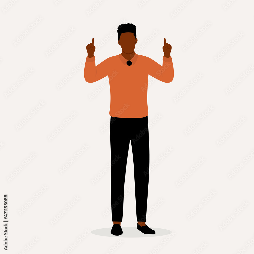 Fototapeta premium Young Black Man Standing With Both Fingers Pointing Up.