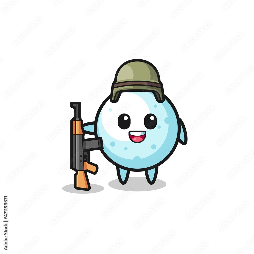 cute snow ball mascot as a soldier