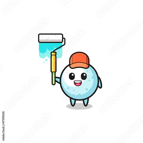 the snow ball painter mascot with a paint roller