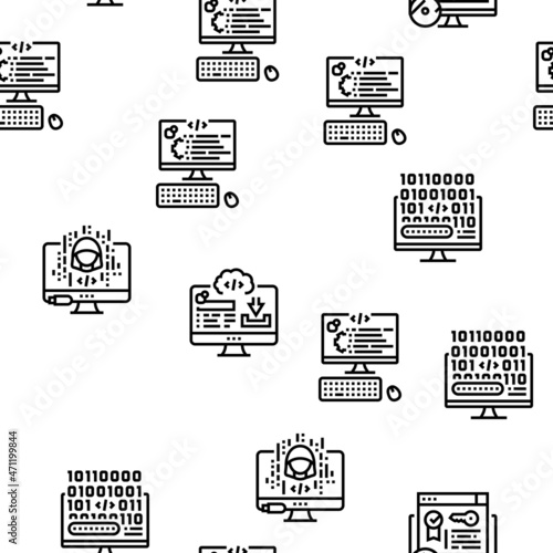 Software Program Development Vector Seamless Pattern Thin Line Illustration