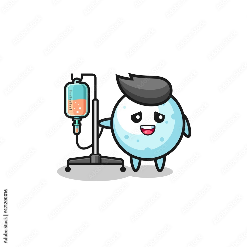 cute snow ball character standing with infusion pole