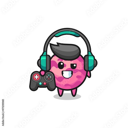 ice cream scoop gamer mascot holding a game controller