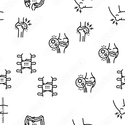 Rheumatology Disease Problem Vector Seamless Pattern Thin Line Illustration