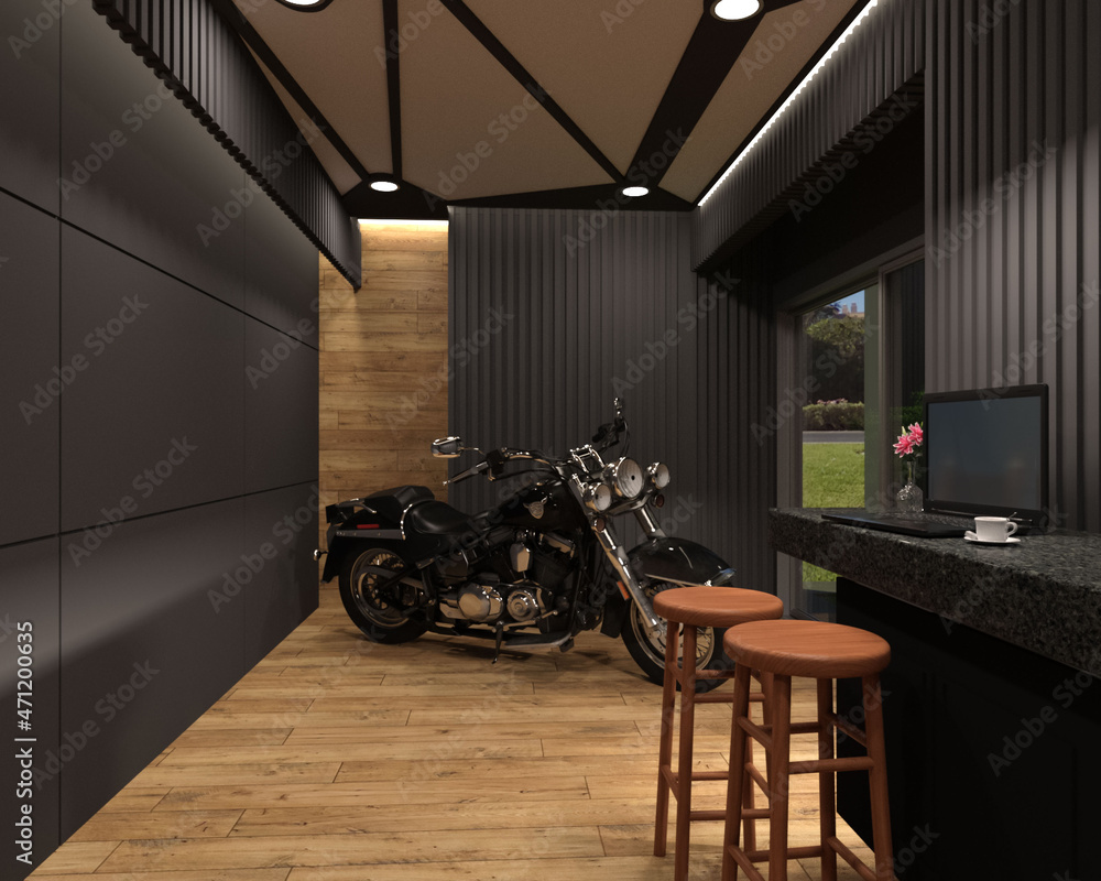 テレビ会議背景用 Zoom会議背景用 Cg Pc ノートpc 部屋 オートバイ 大型バイク 自動二輪車 二輪車 For Using In Video Conference And As A Zoom Background Stock Illustration Adobe Stock