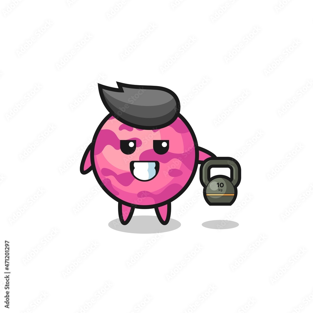 ice cream scoop mascot lifting kettlebell in the gym ice cream scoop mascot lifting kettlebell in the gym