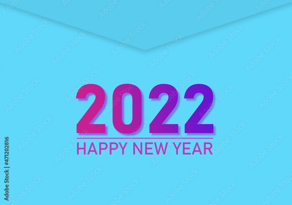 Happy new year. 2022 logo on turquoise background. New year minimalistic postcard. Wish Happy new year letters. Calendar annum logo. Two thousand twenty second annum. 2D image. Happy new year. 2022 logo on turquoise background. New year minimalistic postcard. Wish Happy new year letters. Calendar annum logo. Two thousand twenty second annum. 2D image.