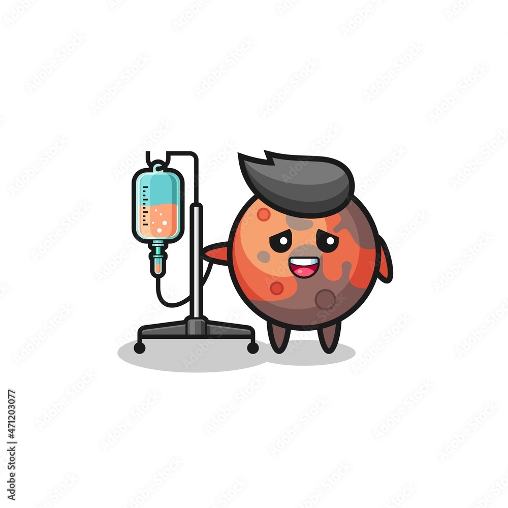 cute mars character standing with infusion pole cute mars character standing with infusion pole
