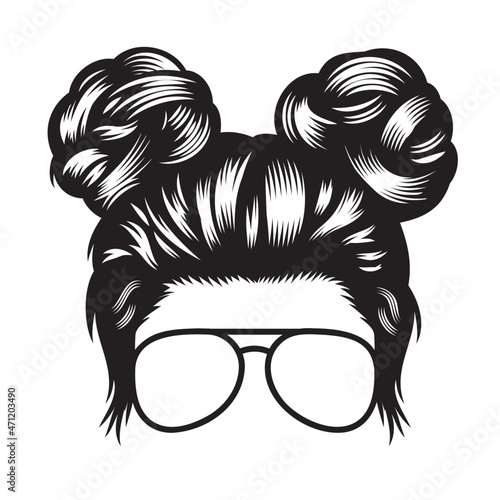 Daughter Head with sunglasses line art design on white background. vector illustration.