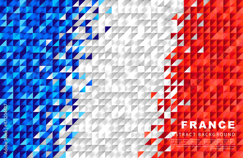 Flag of France. Abstract background of small triangles in the form of the colorful blue, white and red stripes of the French flag.