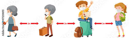 Social distancing with tourists waiting in a queue