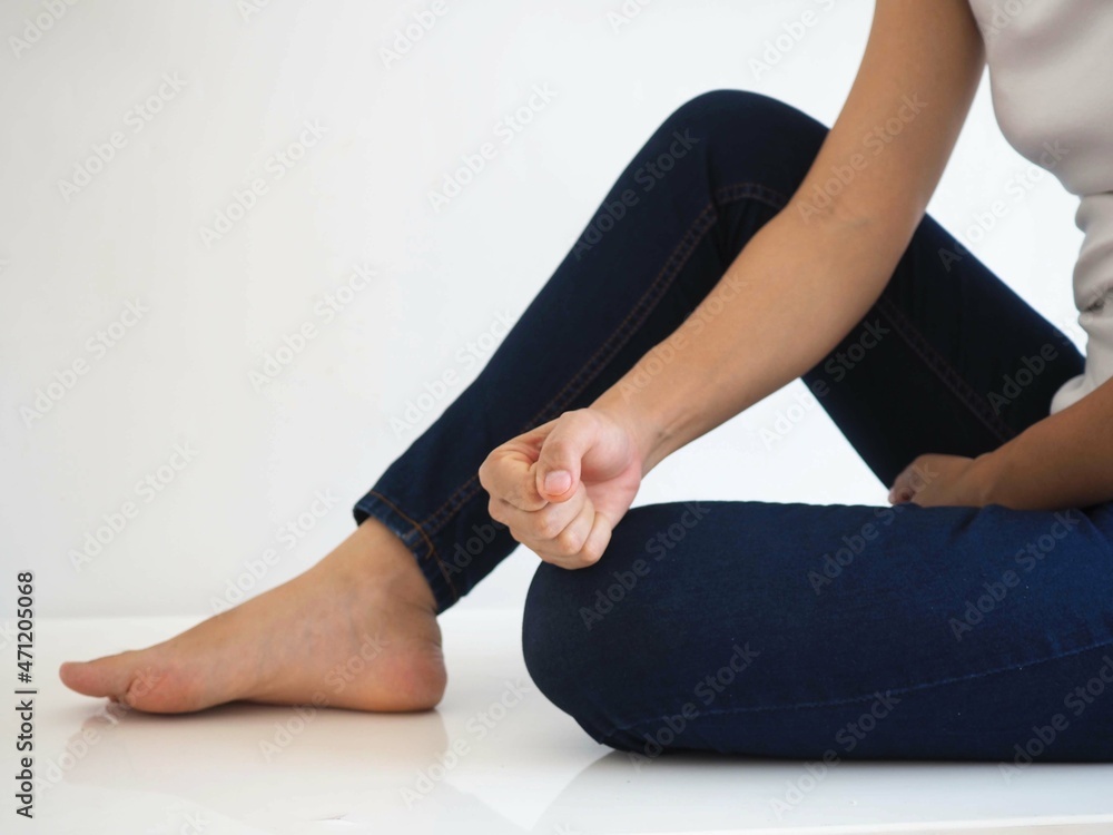 Young woman with knee pain. closeup photo, blurred. Young woman with knee pain. closeup photo, blurred.