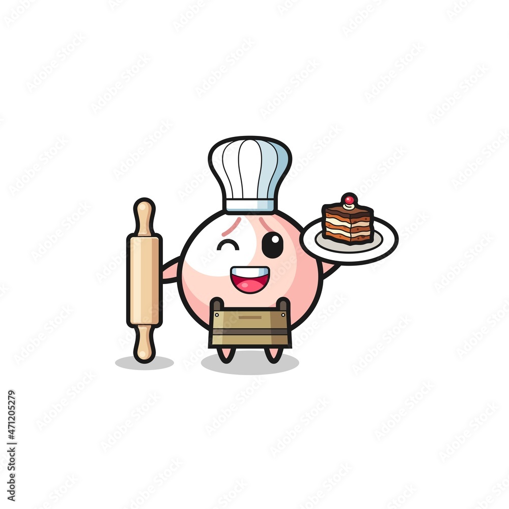 meatbun as pastry chef mascot hold rolling pin meatbun as pastry chef mascot hold rolling pin