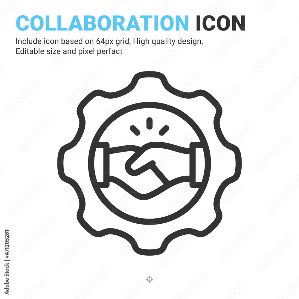 Collaboration icon vector with outline style isolated on white background. Vector illustration teamwork, contribution sign symbol icon concept for business, finance, industry, apps and project